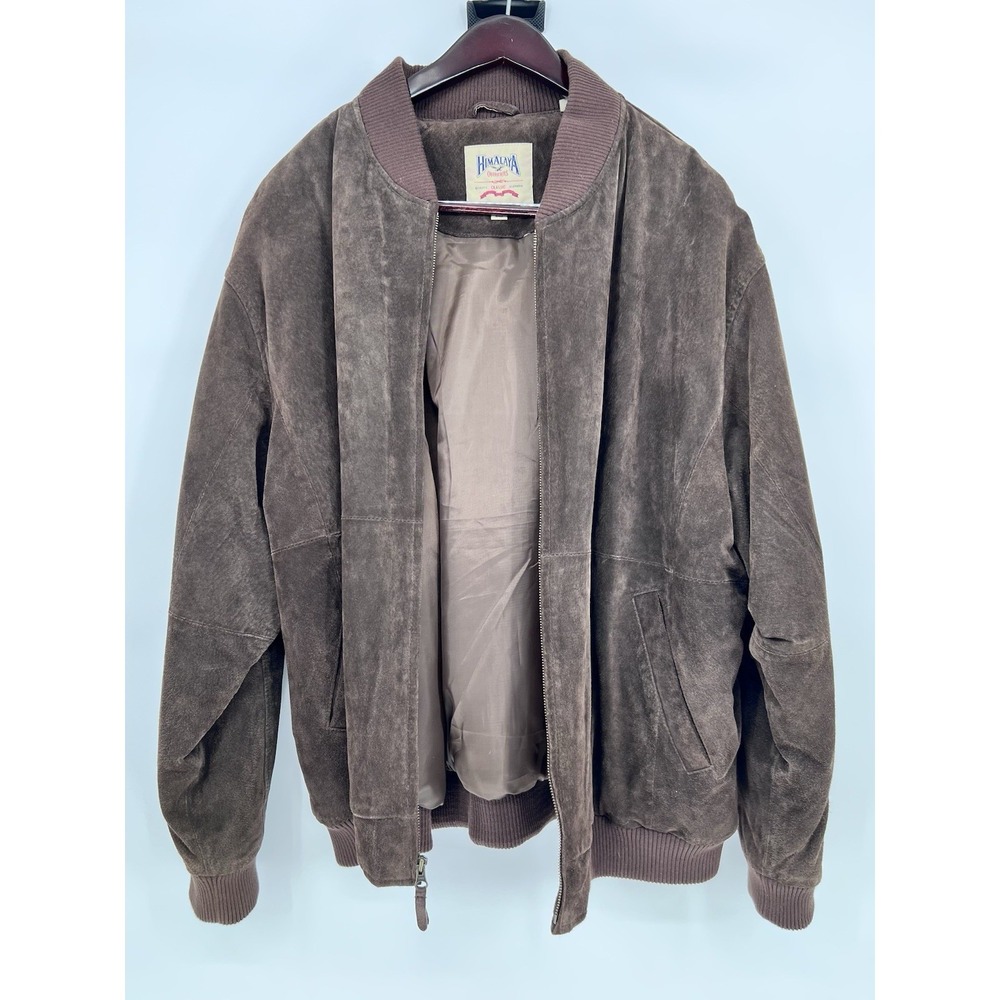 Vintage Himalaya‎ 100% Leather 2X BIG Suede Bomber Jacket Chocolate Brown